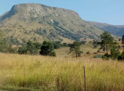 a mountain in the middle of a field with a fence at Le Paradise holiday resort in Badplaas