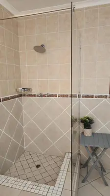 a shower with a glass door in a bathroom at Tswenyane Kruger Riverview Apartments in Marloth Park