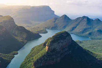 an aerial view of a river in the mountains at Afrikaya Villas in Hoedspruit