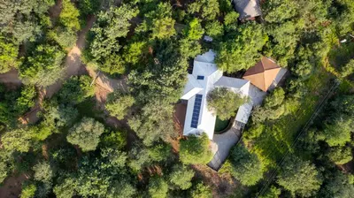 an overhead view of a house in the forest at Nokuthula Bush Retreat in Marloth Park