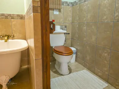 a bathroom with a toilet and a sink at Hornbill House @ Zebula in Mabula
