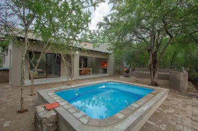 a swimming pool in the backyard of a house at Cheetah Plateau in Marloth Park