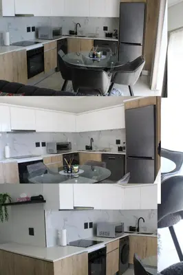 two views of a living room with tables and chairs at The Blyde in Pretoria
