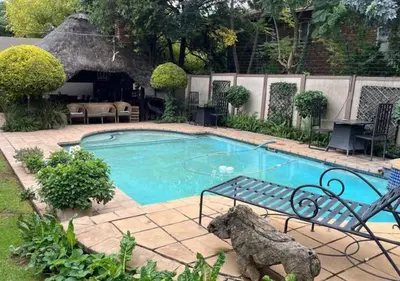 a small swimming pool with a bench next to it at The Giraffe Room at Frederick's Place in Pretoria