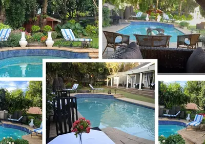 a collage of pictures of a swimming pool at The Presidential Suite at Frederick's Place in Pretoria