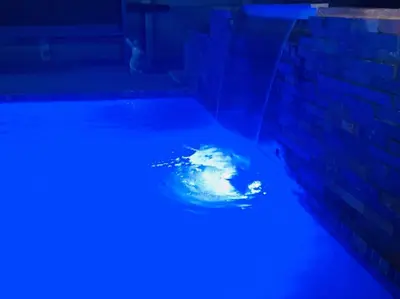 a dark room with blue lights on the ground at Monet Guesthouse in Marble Hall