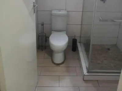 a bathroom with a white toilet and a shower at SuLo Guesthome in Phalaborwa