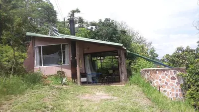 a small house with a giraffe outside of it at Bushwhacked Barberton in Barberton