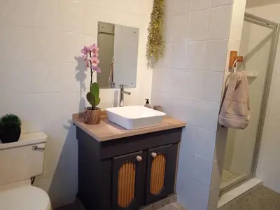a bathroom with a sink and a mirror at Yellowwood Accommodation in Polokwane