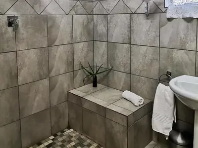 a bathroom with a sink and a toilet at Levubu Junction Lodge in Louis Trichardt