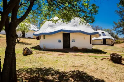 a house with a thatched roof with a tree at Kianga Lodge & Venue in Centurion