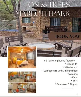 a collage of pictures of a park with furniture at Ton & Trees in Marloth Park