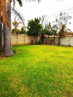 a yard with a palm tree and a fence at Ikhayalethu in Centurion