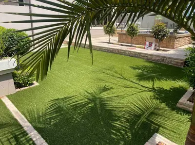 an overhead view of a green lawn with a palm tree at TG Villa Menlyn in Pretoria