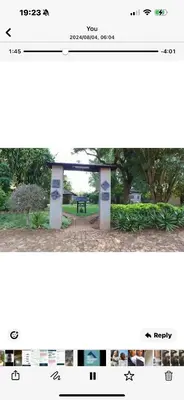 a screenshot of a picture of a bench in a park at Joes Country lodge in White River