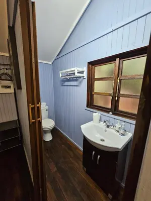 a bathroom with a sink and a toilet at Whispering Creek Mountain Lodge in Magoebaskloof