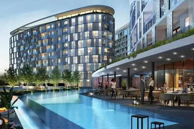 an architectural rendering of a building with a swimming pool at Oku Luxury apartment, Ellipse, Waterfall in Midrand