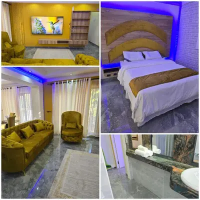 a collage of pictures of a bedroom with a bed and couch at Best Property Projects in Modimolle