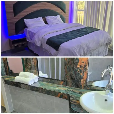 two pictures of a bedroom with a bed and a sink at Best Property Projects in Modimolle