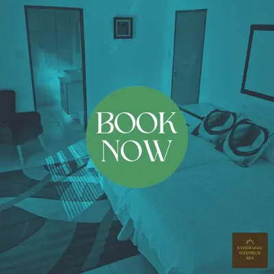 a bedroom with a bed with the words book now at Kanyamazane Guesthouse 1214 in eNyamazaneni