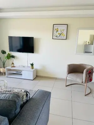 a living room with a couch and a tv at The Classy West End 1 bed with sleeper couch in Midrand