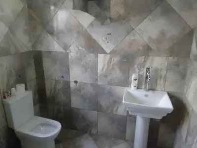 a bathroom with a toilet and a sink at Thiwani Guest House in Kempton Park