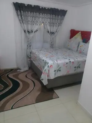 a bedroom with a bed with a curtain at Thiwani Guest House in Tembisa