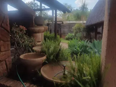 a garden with a bunch of plants and toilets at Bosveld Kuier Woonstel in Bela-Bela