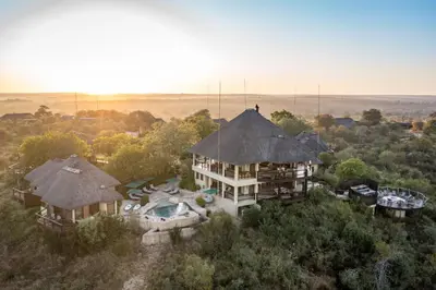 an aerial view of a house in the wilderness at Makumu Private Game Lodge in Klaserie Private Nature Reserve