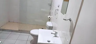 a bathroom with a toilet and a sink and a shower at Risima Guest Lodge Hazyview in Numbi