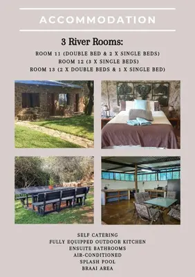 a collage of four pictures of a bed and a table at Die Windpomp Bosveld in Lephalale