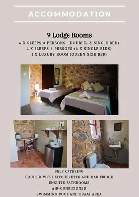 a collage of three pictures of a bedroom at Die Windpomp Bosveld in Lephalale
