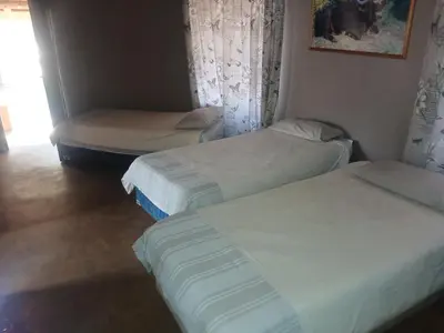 a room with two beds and a window at Mbaula lodge in Letaba Wildlife Reserve