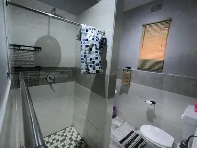 a bathroom with a shower and a toilet at Makhonjwa Rose Barberton in Barberton