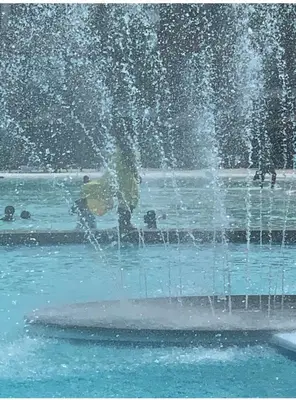 a fountain in the middle of a pool of water at The Blyde Penthouse in Pretoria