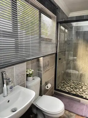 a bathroom with a toilet and a sink and a shower at Spacious stay-in 2bedroom apartment in Kempton Park