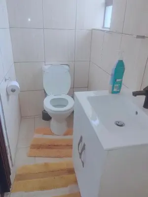 a white bathroom with a toilet and a sink at Choosers Express Hotel Room 6 in Rooihuiskraal