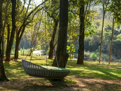 a hammock hanging from a tree in a park at Hazyview Cabanas in Hazyview