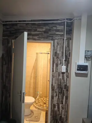 a bathroom with a shower and a toilet at American horses in Pretoria