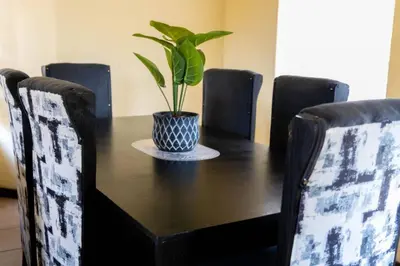 a black table with a potted plant on top of it at Pristine in Centurion