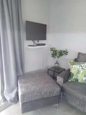 a living room with a chair and a tv at Hoovers Nest in Pretoria