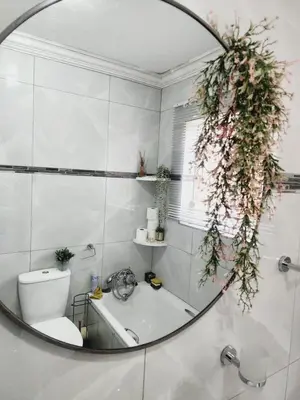 a mirror in a bathroom with a toilet and a sink at Olympia in Pretoria
