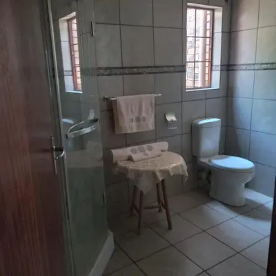 a bathroom with a shower and a toilet at Okgethilwe Lodge in Sabie