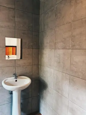 a bathroom with a white sink in a room at Cozy stay in Kempton Park