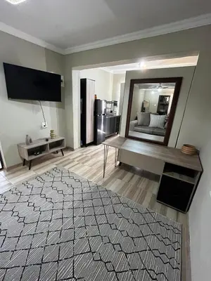 a living room with a large mirror on the wall at Galpinii House in Pretoria