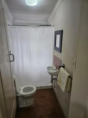 a small bathroom with a toilet and a sink at American horses in Pretoria