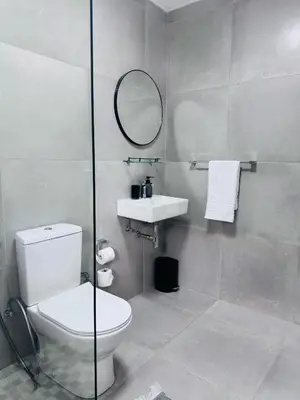 a bathroom with a toilet and a sink and a mirror at Nelspruit Modern Apartment #2 - Self Check-In in Nelspruit