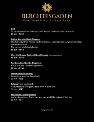 a screenshot of the beethoven camp kitchen and tavern menu at Berchtesgaden Lifestyle Farm - Farmstay in Vaalwater