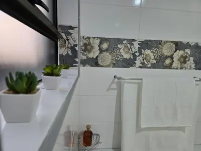a bathroom with a shower with plants on the wall at Meteor inn in Polokwane