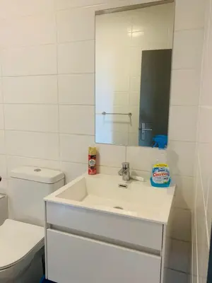a bathroom with a sink and a toilet and a mirror at Luxury Park Stays in Midrand